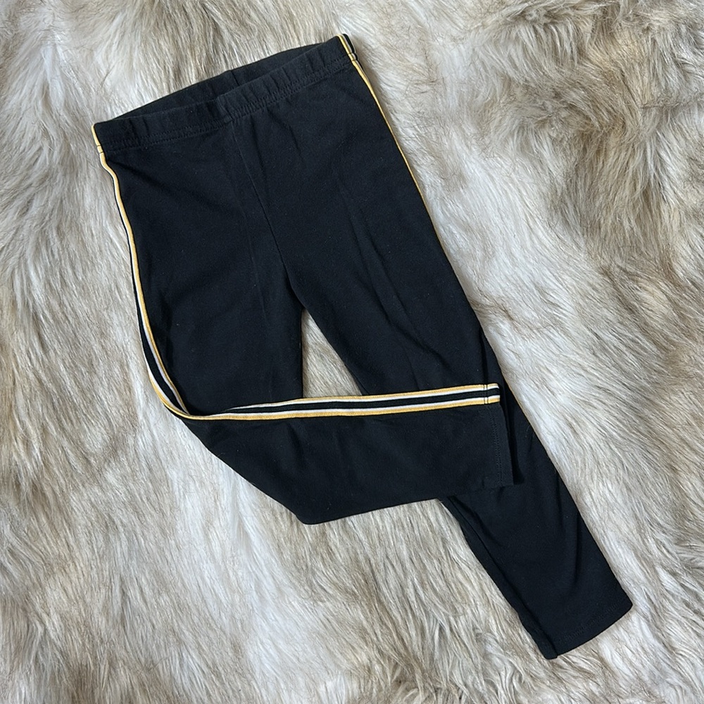 5T Kids Black Leggings with Yellow Stripe